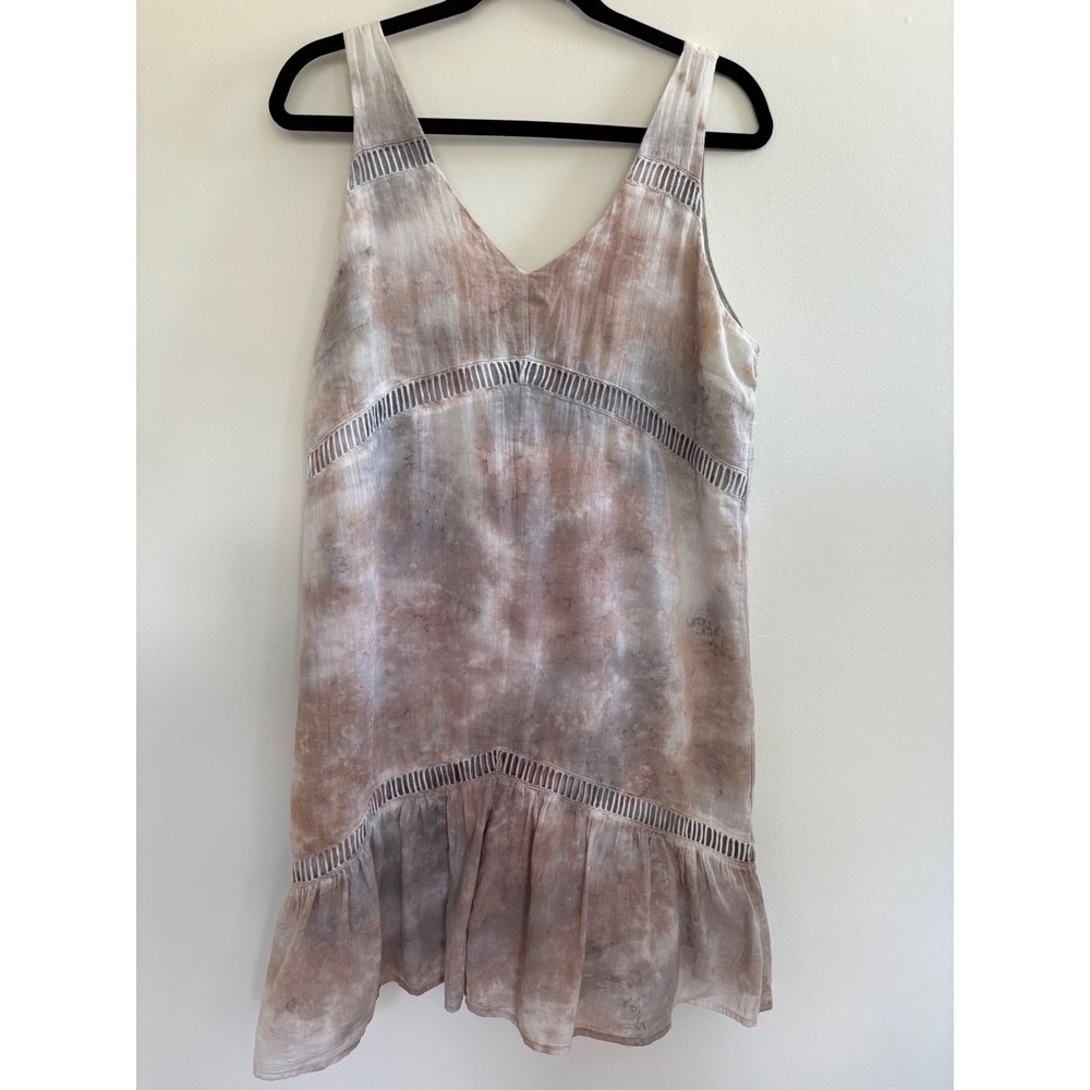 Amadi for Anthropologie Tie Dye 100% Cotton Mini Dress Ruffle Hem USA | L
